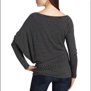BCBG “Jonesy” draped top B&W striped Size Med